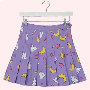 Sailor Moon Inspired Purple Pleated Skirt with Moon and Bunny Print